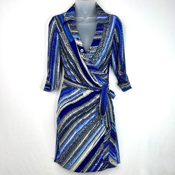 Laundry By Shelli Segal Blue Pattern Faux Wrap Dress 2/XS - Picture 1 of 15